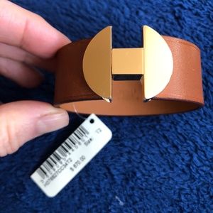 Hermes Leather Cuff Bracelet Gold Brown